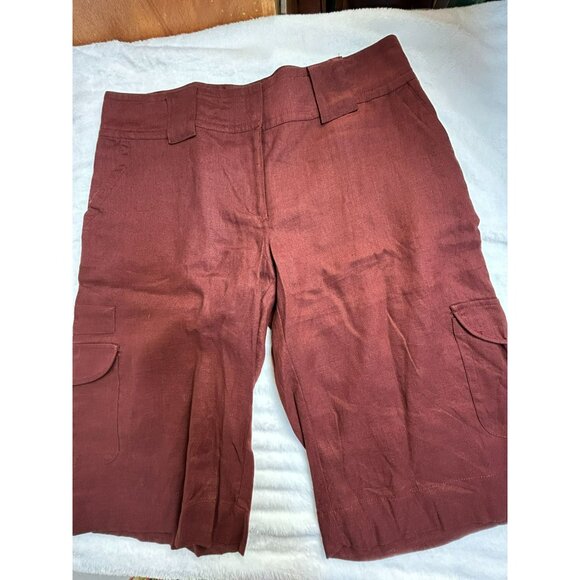 Cabi Women's Mid Rise Linen Outdoor Casual Cargo Bermuda Shorts Rust Brown 12 - Picture 1 of 9